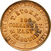 Australia 1 Penny 1862 KM# Tn234 Private Token issues OUTER: LETTERCUTTER ∙ SEAL ENGRAVER ∙ TOKEN MAKER INNER: T.STOKES 100 COLLINS ST. EAST MELBOURNE coin obverse Australia 1 Penny 1862 KM# Tn234 Private Token issues OUTER: LETTERCUTTER ∙ SEAL ENGRAVER ∙ TOKEN MAKER INNER: T.STOKES 100 COLLINS ST. EAST MELBOURNE coin obverse
