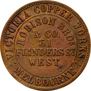 Australia 1 Penny 1862 KM# Tn204 Private Token issues VICTORIA COPPER WORKS MELBOURNE ROBISON BROS.& CO. 31 FLINDER ST. WEST coin obverse Australia 1 Penny 1862 KM# Tn204 Private Token issues VICTORIA COPPER WORKS MELBOURNE ROBISON BROS.& CO. 31 FLINDER ST. WEST coin obverse