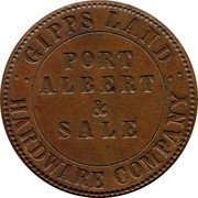 Australia 1 Penny 1862 KM# Tn75 Private Token issues GIPPS LAND HARDWARE COMPANY PORT ALBERT & SALE coin obverse Australia 1 Penny 1862 KM# Tn75 Private Token issues GIPPS LAND HARDWARE COMPANY PORT ALBERT & SALE coin obverse