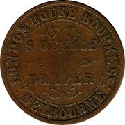 Australia 1 Penny 1862 KM# Tn57.1 Private Token issues S.DEEBLE DRAPER coin obverse Australia 1 Penny 1862 KM# Tn57.1 Private Token issues S.DEEBLE DRAPER coin obverse