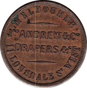 Australia 1 Penny 1862 KM# Tn15 Private Token issues MELBOURNE JNO ANDREW & CO DRAPERS & C 11 LONSDALE ST. WEST coin reverse Australia 1 Penny 1862 KM# Tn15 Private Token issues MELBOURNE JNO ANDREW & CO DRAPERS & C 11 LONSDALE ST. WEST coin reverse