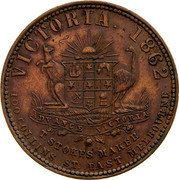 Australia 1 Penny 1862 KM# Tn259 Private Token issues VICTORIA. 1862 ADVANCE VICTORIA T. STOKES MAKER 100 COLLINS ST. EAST MELBOURNE coin reverse