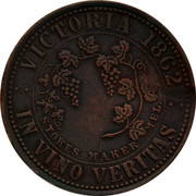 Australia 1 Penny 1862 KM# TnF294 Private Token issues VICTORIA 1862 IN VINO VERITAS STOKES MAKER MEL. coin reverse Australia 1 Penny 1862 KM# TnF294 Private Token issues VICTORIA 1862 IN VINO VERITAS STOKES MAKER MEL. coin reverse