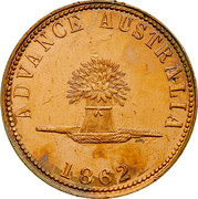 Australia 1 Penny 1862 KM# Tn234 Private Token issues ADVANCE AUSTRALIA 1862 coin reverse Australia 1 Penny 1862 KM# Tn234 Private Token issues ADVANCE AUSTRALIA 1862 coin reverse