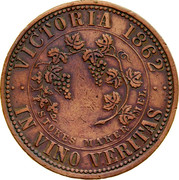 Australia 1 Penny 1862 KM# Tn228 Private Token issues VICTORIA 1862 IN VINO VERITAS coin reverse