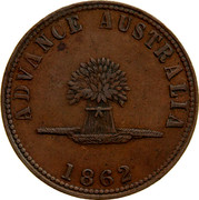 Australia 1 Penny 1862 KM# Tn209 Private Token issues ADVANCE AUSTRALIA 1862 coin reverse Australia 1 Penny 1862 KM# Tn209 Private Token issues ADVANCE AUSTRALIA 1862 coin reverse