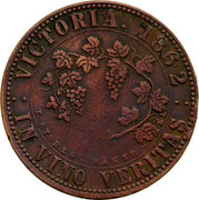 Australia 1 Penny 1862 Fabrication, as struck KM# TnF219 Private Token issues VICTORIA 1862 IN VINO VERITAS coin reverse Australia 1 Penny 1862 Fabrication, as struck KM# TnF219 Private Token issues VICTORIA 1862 IN VINO VERITAS coin reverse