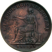 Australia 1 Penny 1863 KM# Tn263 Private Token issues WARNOCK BROS. MELBOURNE coin obverse Australia 1 Penny 1863 KM# Tn263 Private Token issues WARNOCK BROS. MELBOURNE coin obverse