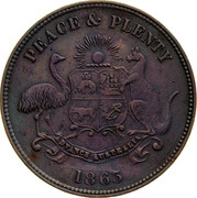 Australia 1 Penny 1863 KM# Tn263 Private Token issues PEACE & PLENTY coin reverse Australia 1 Penny 1863 KM# Tn263 Private Token issues PEACE & PLENTY coin reverse