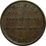 Australia 1 Penny ND KM# Tn146 Private Token issues J.M. LEIGH TOBACCONIST 524 GEORGE STREET SYDNEY coin obverse