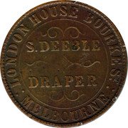 Australia 1 Penny KM# Tn58 Private Token issues S.DEEBLE DRAPER coin obverse Australia 1 Penny KM# Tn58 Private Token issues S.DEEBLE DRAPER coin obverse