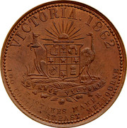 Australia 1 Penny Coat of Arms 1862 KM# TnF293 VICTORIA. 1862 ADVANCE VICTORIA T STOKES MAKER 100 COLLINS ST.EAST MELBOURNE coin reverse Australia 1 Penny Coat of Arms 1862 KM# TnF293 VICTORIA. 1862 ADVANCE VICTORIA T STOKES MAKER 100 COLLINS ST.EAST MELBOURNE coin reverse
