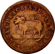 Australia 1 Penny ND KM# Tn286.1 Unnamed Token Issues PEACE AND PLENTY SYDNEY N.S.W. coin obverse Australia 1 Penny ND KM# Tn286.1 Unnamed Token Issues PEACE AND PLENTY SYDNEY N.S.W. coin obverse