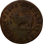 Australia 1 Penny ND KM# Tn286.4 Unnamed Token Issues PEACE AND PLENTY SYDNEY N.S.W. coin obverse Australia 1 Penny ND KM# Tn286.4 Unnamed Token Issues PEACE AND PLENTY SYDNEY N.S.W. coin obverse