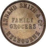 Australia 1 Penny ND KM# Tn16.2 Private Token issues ANNAND SMITH & CO MELBOURNE FAMILY GROCERS coin reverse Australia 1 Penny ND KM# Tn16.2 Private Token issues ANNAND SMITH & CO MELBOURNE FAMILY GROCERS coin reverse