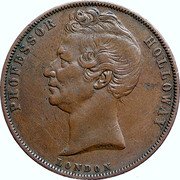 Australia 1 Penny Victoria Professor Holloway 1857 KM# Tn278.1 PROFESSOR HOLLOWAY LONDON coin obverse Australia 1 Penny Victoria Professor Holloway 1857 KM# Tn278.1 PROFESSOR HOLLOWAY LONDON coin obverse