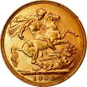 Australia 1 Sovereign Edward VII 1904 Proof KM# 15 M S B.P. 1910 coin reverse Australia 1 Sovereign Edward VII 1904 Proof KM# 15 M S B.P. 1910 coin reverse