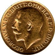 Australia 1 Sovereign George V 1924 KM# 29 GEORGIVS V D.G.BRITT:OMN:REX F.D.IND:IMP: B.M. coin obverse Australia 1 Sovereign George V 1924 KM# 29 GEORGIVS V D.G.BRITT:OMN:REX F.D.IND:IMP: B.M. coin obverse