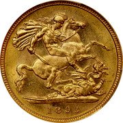 Australia 1 Sovereign Victoria 1893 S KM# 13 B.P. coin reverse Australia 1 Sovereign Victoria 1893 S KM# 13 B.P. coin reverse