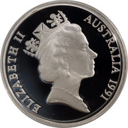 Australia 10 Cents Lyrebird 1991 Proof KM# 81a ELIZABETH II AUSTRALIA 1991 RDM coin obverse Australia 10 Cents Lyrebird 1991 Proof KM# 81a ELIZABETH II AUSTRALIA 1991 RDM coin obverse