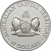 Australia 10 Dollars (Australian Capital Territory) KM# 210 AUSTRALIAN CAPITAL TERRITORY 10 DOLLARS FOR THE QUEEN, THE LAW, AND THE PEOPLE coin reverse