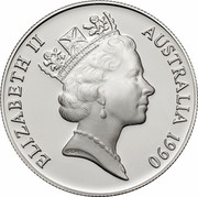 Australia 10 Dollars Cockatoo 1990 KM# 136 ELIZABETH II AUSTRALIA 1990 RDM coin obverse Australia 10 Dollars Cockatoo 1990 KM# 136 ELIZABETH II AUSTRALIA 1990 RDM coin obverse