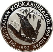 Australia 10 Dollars (Kookaburra) KM# 228 THE AUSTRALIAN KOOKABURRA 10 OZ. 999 SILVER 1992 coin reverse Australia 10 Dollars (Kookaburra) KM# 228 THE AUSTRALIAN KOOKABURRA 10 OZ. 999 SILVER 1992 coin reverse
