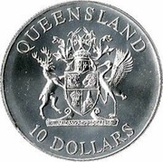 Australia 10 Dollars Queensland 1989 KM# 114 QUEENSLAND AUDAX AT FIDELIS 10 DOLLARS coin reverse Australia 10 Dollars Queensland 1989 KM# 114 QUEENSLAND AUDAX AT FIDELIS 10 DOLLARS coin reverse