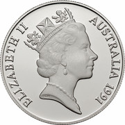 Australia 10 Dollars (Tasmania) KM# 153 ELIZABETH II AUSTRALIA 1991 RDM coin obverse Australia 10 Dollars (Tasmania) KM# 153 ELIZABETH II AUSTRALIA 1991 RDM coin obverse