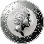 Australia 10 Dollars The Australian Kookaburra 1993 KM# 161a ELIZABETH II AUSTRALIA 10 DOLLARS RDM coin obverse Australia 10 Dollars The Australian Kookaburra 1993 KM# 161a ELIZABETH II AUSTRALIA 10 DOLLARS RDM coin obverse