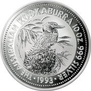Australia 10 Dollars The Australian Kookaburra 1993 KM# 161a THE AUSTRALIAN KOOKABURRA 10 OZ. 999 SILVER *YEAR* coin reverse Australia 10 Dollars The Australian Kookaburra 1993 KM# 161a THE AUSTRALIAN KOOKABURRA 10 OZ. 999 SILVER *YEAR* coin reverse