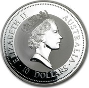 Australia 10 Dollars The Australian Kookaburra 1997 KM# 351 ELIZABETH II AUSTRALIA 10 DOLLARS RDM coin obverse Australia 10 Dollars The Australian Kookaburra 1997 KM# 351 ELIZABETH II AUSTRALIA 10 DOLLARS RDM coin obverse