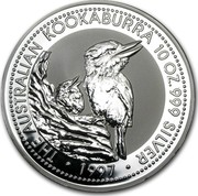 Australia 10 Dollars The Australian Kookaburra 1997 KM# 351 THE AUSTRALIAN KOOKABURRA 10 OZ. 999 SILVER 1997 coin reverse Australia 10 Dollars The Australian Kookaburra 1997 KM# 351 THE AUSTRALIAN KOOKABURRA 10 OZ. 999 SILVER 1997 coin reverse