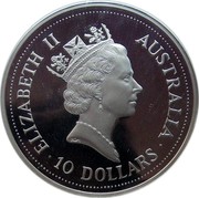 Australia 10 Dollars (The Australian Kookaburra) KM# 180 ELIZABETH II AUSTRALIA 10 DOLLARS RDM coin obverse Australia 10 Dollars (The Australian Kookaburra) KM# 180 ELIZABETH II AUSTRALIA 10 DOLLARS RDM coin obverse