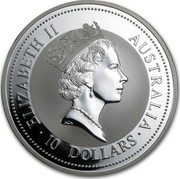 Australia 10 Dollars (The Australian Kookaburra) KM# 177 ELIZABETH II AUSTRALIA 10 DOLLARS RDM coin obverse Australia 10 Dollars (The Australian Kookaburra) KM# 177 ELIZABETH II AUSTRALIA 10 DOLLARS RDM coin obverse