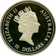 Australia 10 Dollars The Australian Kookaburra (Eagle Privy) 1995 Proof. USA Gold Eagle privy mark KM# 291 ELIZABETH II AUSTRALIA 10 DOLLARS RDM coin obverse Australia 10 Dollars The Australian Kookaburra (Eagle Privy) 1995 Proof. USA Gold Eagle privy mark KM# 291 ELIZABETH II AUSTRALIA 10 DOLLARS RDM coin obverse