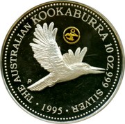Australia 10 Dollars The Australian Kookaburra (Eagle Privy) 1995 Proof. USA Gold Eagle privy mark KM# 291 THE AUSTRALIAN KOOKABURRA 10 OZ. 999 SILVER 1995 P coin reverse Australia 10 Dollars The Australian Kookaburra (Eagle Privy) 1995 Proof. USA Gold Eagle privy mark KM# 291 THE AUSTRALIAN KOOKABURRA 10 OZ. 999 SILVER 1995 P coin reverse