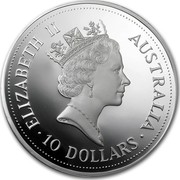 Australia 10 Dollars (The Australian Kookaburra (Eagle Privy)) KM# 231 ELIZABETH II AUSTRALIA 10 DOLLARS RDM coin obverse Australia 10 Dollars (The Australian Kookaburra (Eagle Privy)) KM# 231 ELIZABETH II AUSTRALIA 10 DOLLARS RDM coin obverse