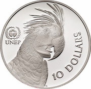 Australia 10 Dollars UNEP Cockatoo 1993 KM# 317 UNEP 10 DOLLARS HH coin reverse Australia 10 Dollars UNEP Cockatoo 1993 KM# 317 UNEP 10 DOLLARS HH coin reverse