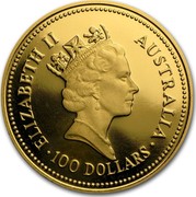 Australia 100 Dollars The Australian Nugget 1986 KM# 92 ELIZABETH II AUSTRALIA 100 DOLLARS RDM coin obverse Australia 100 Dollars The Australian Nugget 1986 KM# 92 ELIZABETH II AUSTRALIA 100 DOLLARS RDM coin obverse