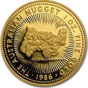 Australia 100 Dollars The Australian Nugget 1986 KM# 92 THE AUSTRALIAN NUGGET 1 OZ. FINE GOLD WELCOME STRANGER 1869 SD *YEAR* coin reverse Australia 100 Dollars The Australian Nugget 1986 KM# 92 THE AUSTRALIAN NUGGET 1 OZ. FINE GOLD WELCOME STRANGER 1869 SD *YEAR* coin reverse
