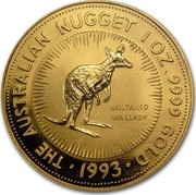 Australia 100 Dollars The Australian Nugget 1993 KM# 393 THE AUSTRALIAN NUGGET 1 OZ 9999 GOLD NAILTAILED WALLABY *YEAR* coin reverse Australia 100 Dollars The Australian Nugget 1993 KM# 393 THE AUSTRALIAN NUGGET 1 OZ 9999 GOLD NAILTAILED WALLABY *YEAR* coin reverse