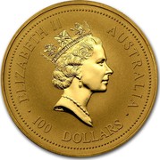 Australia 100 Dollars The Australian Nugget 1994 KM# 237 ELIZABETH II AUSTRALIA 100 DOLLARS RDM coin obverse Australia 100 Dollars The Australian Nugget 1994 KM# 237 ELIZABETH II AUSTRALIA 100 DOLLARS RDM coin obverse