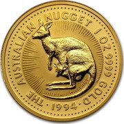 Australia 100 Dollars The Australian Nugget 1994 KM# 237 THE AUSTRALIAN NUGGET 1 OZ. 9999 GOLD WHIPTAIL WALLABY *YEAR* coin reverse Australia 100 Dollars The Australian Nugget 1994 KM# 237 THE AUSTRALIAN NUGGET 1 OZ. 9999 GOLD WHIPTAIL WALLABY *YEAR* coin reverse