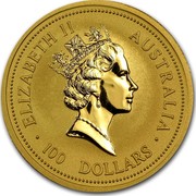 Australia 100 Dollars The Australian Nugget 1997 KM# 342 ELIZABETH II AUSTRALIA 100 DOLLARS RDM coin obverse Australia 100 Dollars The Australian Nugget 1997 KM# 342 ELIZABETH II AUSTRALIA 100 DOLLARS RDM coin obverse