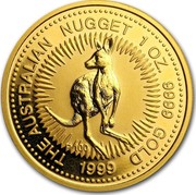 Australia 100 Dollars The Australian Nugget 1999 KM# 452 THE AUSTRALIAN NUGGET 1 OZ. 9999 GOLD 1999 P100 coin reverse Australia 100 Dollars The Australian Nugget 1999 KM# 452 THE AUSTRALIAN NUGGET 1 OZ. 9999 GOLD 1999 P100 coin reverse