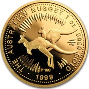 Australia 100 Dollars The Australian Nugget 1999 KM# 468 THE AUSTRALIAN NUGGET 1 OZ. 9999 GOLD 2000 coin reverse Australia 100 Dollars The Australian Nugget 1999 KM# 468 THE AUSTRALIAN NUGGET 1 OZ. 9999 GOLD 2000 coin reverse