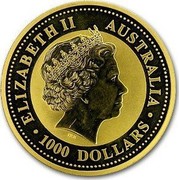Australia 1000 Dollars The Australian Kangaroo 2000 KM# 454 ELIZABETH II AUSTRALIA 1000 DOLLARS IRB coin obverse Australia 1000 Dollars The Australian Kangaroo 2000 KM# 454 ELIZABETH II AUSTRALIA 1000 DOLLARS IRB coin obverse
