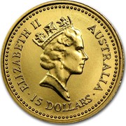 Australia 15 Dollars Australian Nugget 1987 KM# 89 ELIZABETH II AUSTRALIA ∙15 DOLLARS∙ coin obverse Australia 15 Dollars Australian Nugget 1987 KM# 89 ELIZABETH II AUSTRALIA ∙15 DOLLARS∙ coin obverse