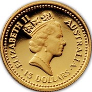 Australia 15 Dollars Jubilee Nugget 1988 P Proof KM# 104 ELIZABETH II AUSTRALIA 15 DOLLARS coin obverse Australia 15 Dollars Jubilee Nugget 1988 P Proof KM# 104 ELIZABETH II AUSTRALIA 15 DOLLARS coin obverse